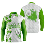 Polo de golf manches longues argyle blanc et turquoise avec lettrage Vie Pleine et balles splash