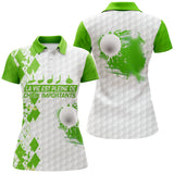 Polo golf femme argyle vert prairie losanges damier clubs alignés slogan La Vie Pleine Choix coupe cintrée