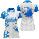 Polo golf femme argyle turquoise losanges damier clubs alignés slogan La Vie Pleine Choix coupe cintrée