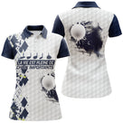 Polo golf femme argyle bleu marine losanges damier clubs alignés slogan La Vie Pleine Choix coupe cintrée