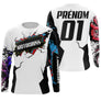 Anti-UV manches longues motocross violet blanc, tenue piste avec prénom et numéro pour pilote