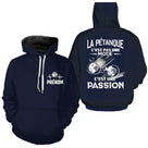 Sweat à capuche pétanque marine slogan La Pétanque c'est une Passion boules en collision