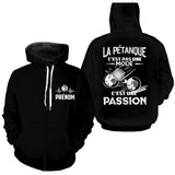 Sweat à Capuche Personnalisé Pétanque - Passion & Style Unique - A180325 - Sweat à capuche zippée noir