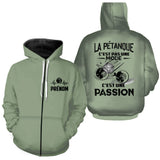 Sweat à Capuche Personnalisé Pétanque - Passion & Style Unique - A180325 - Sweat à capuche zippée  vert
