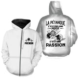 Sweat à Capuche Personnalisé Pétanque - Passion & Style Unique - A180325 - Sweat à capuche zippée  blanc