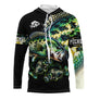 Sweat capuche pêche perche all-over fond noir motif perche verte rayée gueule ouverte prénom personnalisé