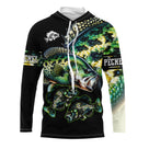 Sweat capuche pêche perche all-over fond noir motif perche verte rayée gueule ouverte prénom personnalisé