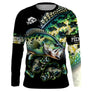 T-shirt manches longues pêche perche all-over fond noir motif perche carnassier prénom personnalisé pêcheur