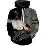 Hoodie pêcheur gardon all-over peau écaillée argentée noire motif gardon nageoires rouges blancs prénom personnalisé