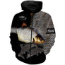 Sweat capuche pêcheur gardon all-over peau argentée écaillée motif gardon argenté pêcheur étang prénom personnalisé