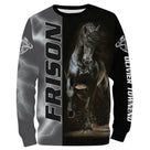Sweat zippé all-over cheval frison personnalisé noir avec lettrage FRISON et frison galop