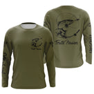 Sweat zippé pêche truite vert kaki Truite Passion devant truite stylisée prénom manche pêcheur personnalisé