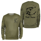 T-shirt manches longues pêche truite vert kaki Truite Passion prénom pêcheur personnalisé