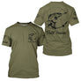 T-shirt pêche truite vert kaki Truite Passion devant truite stylisée prénom manche pêcheur personnalisé