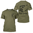 T-shirt pêche truite vert kaki Truite Passion devant truite stylisée prénom manche pêcheur personnalisé