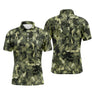 Polo golf homme camouflage militaire vert kaki beige silhouettes golfeurs swing voiturettes intégrées all-over