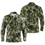 Polo manches longues golf unisexe camouflage militaire vert kaki silhouettes golfeurs voiturettes tissu respirant