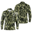 Polo manches longues golf unisexe camouflage militaire vert kaki silhouettes golfeurs voiturettes tissu respirant