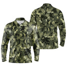 Polo manches longues golf unisexe camouflage militaire vert kaki silhouettes golfeurs voiturettes tissu respirant