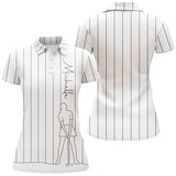 Polo de Golf Personnalisé, Dessin Au Trait Golfeur, Golfeuse, Cadeau Original Pour Fans de Golf, Noir, Blanc, Bleu Marine - CTS19052222 - Polo Femme - Blanc