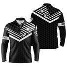 Polo manches longues golf unisexe noir chevrons blancs balle clubs croisés prénom tissu respirant