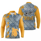 Polo pétanque manches longues unisexe jaune denim, lettrage humoristique pour bouliste passionné