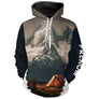 T-shirt variante manches longues all-over montagne enneigée alpine et tente orange, prénom person