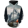 T-shirt variante manches longues all-over montagne enneigée et tente orange aventure alpine, prén