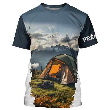T-Shirt Camping Prêt-à-Partir avec Impression Tente Et Montagne 3D - CT20022463 T-shirt All Over Col Rond Unisexe
