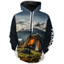 T-shirt variante manches longues all-over montagne et tente camping prêt à partir, prénom personn