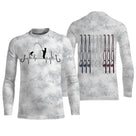 Anti-UV t-shirt manches longues pêche camouflage blanc gris noir cannes tricolore