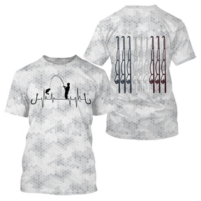 T-shirt pêche all-over col rond camouflage urbain blanc gris noir cannes pêche tricolore bleu blanc rouge dos