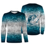 T-shirt pêche enfant manches longues blanc Tahiti ECG silhouette pêcheur cannes tricolore