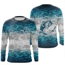 Anti-UV t-shirt à capuche pêche blanc Tahiti aquatique ECG silhouette pêcheur cannes tricolore prénom