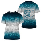 Anti-UV t-shirt manches longues pêche bleu océan eau cristalline carpe gros plan