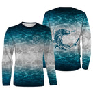 T-shirt pêche enfant manches longues bleu océan eau cristalline brochet leurre