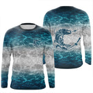 Anti-UV t-shirt à capuche pêche unisexe bleu océan eau cristalline brochet dévorant leurre
