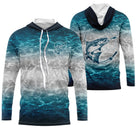 Sweat à capuche pêche saumon bleu océan dégradé motif saumon sautant impression all-over