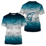 Polo manches courtes pêche saumon bleu marine motif saumon en mouvement vue avant