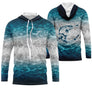 Sweat à capuche pêche truite bleu océan motif truite sautant impression all-over respirante
