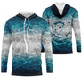 Sweat à capuche pêche silure bleu marine motif silure majestueux impression all-over anti-UV