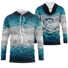 Sweat à capuche pêche silure bleu marine motif silure majestueux impression all-over anti-UV