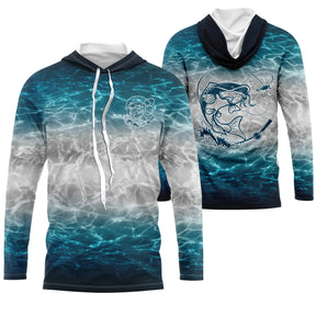 Sweat à capuche pêche silure bleu marine motif silure majestueux impression all-over anti-UV