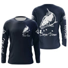 Manches longues anti-UV pêche carpe bleu marine Carpe Diem prénom personnalisé sur manche