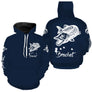 T-shirt anti-UV capuche pêche brochet bleu marine pour pêcheurs carnassiers