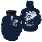 T-shirt anti-UV capuche pêche brochet bleu marine pour pêcheurs carnassiers