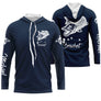 Tee-shirt pêche brochet bleu marine avec brochet stylisé blanc et lettrage Brochet