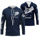 Tee-shirt pêche brochet bleu marine avec brochet stylisé blanc et lettrage Brochet