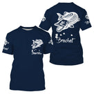 T-shirt col rond pêche brochet bleu marine lettrage Brochet en blanc