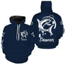 T-shirt anti-UV capuche pêche saumon bleu marine pour pêcheurs salmonidés